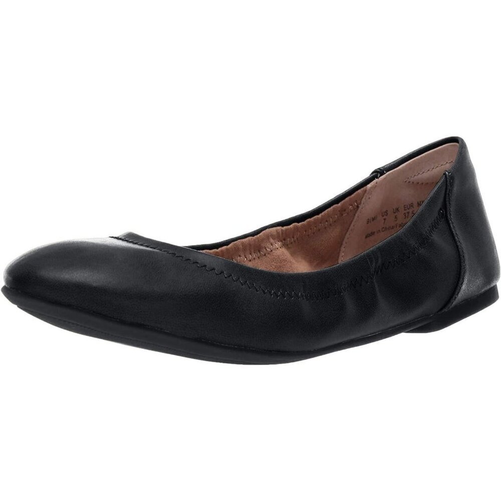 Womens Black Closed Rounded Toe Slip On Low Wedge Heel Belice Ballet Flat Shoes